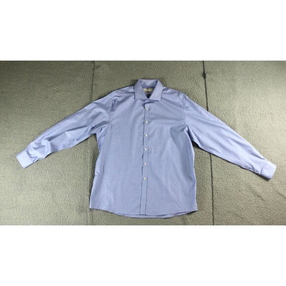 Michael Kors Mens 17.5 Shirts XL Blue Herringbone Weave Cotton 36/37 Button Down - Picture 1 of 6